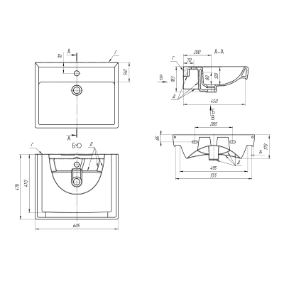 Мебельный умывальник Dreja Q60 см, белая керамика