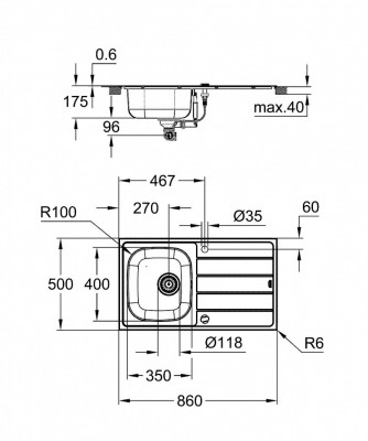 Мойка и смеситель для мойки GROHE K200 45-S 86/50 1.0, нержавеющая сталь (31562SD1)