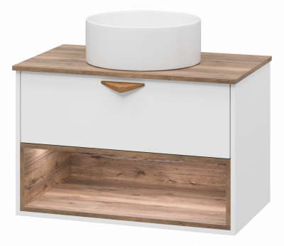 Тумба Brevita Bergen 80 с подсветкой подвесная (белая) BER-07080-19-01-1Я (с раковиной)