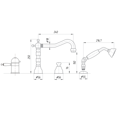 MIGLIORE Oxford 19125 смеситель на борт ванны, хром