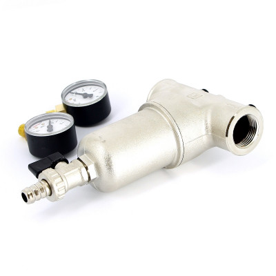 Фильтр промывной Uni-Fitt ВВ 1 1/4" со сливным шаровым краном и 2 манометрами, 300 мкм, никелированный (216N5030)
