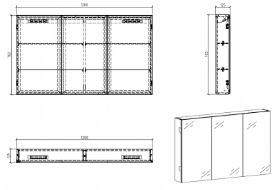 Зеркальный шкаф BELBAGNO SPC-3A-DL-BL-1200