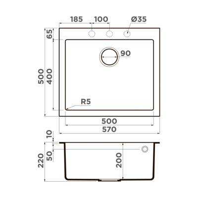 Мойка OMOIKIRI BOSEN 57-SA Tetogranit бежевый прямоугольная 570x500 (4993147)