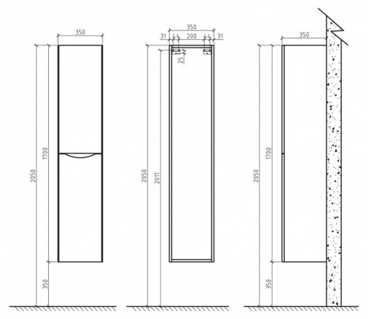 Шкаф подвесной, правосторонний BelBagno ANCONA-N-1700-2A-SC-WO-R
