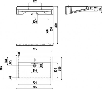 Раковина полувстраиваемая Creavit Epic 81 EP080-00BM00E-0000 базальт прямоугольная