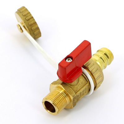 Кран шаровой сливной UNI-FITT НН 3/8" x 3/4" со штуцером и заглушкой, флажок красный металл (126G1000)