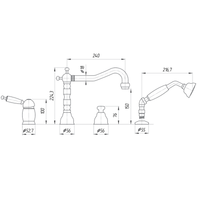 MIGLIORE Oxford 19154 смеситель на борт ванны, хром/золото