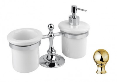 Стакан и диспенсер настольные Cezares Olimp TDT-03/24-Sw цвет золото, ручки Swarovski