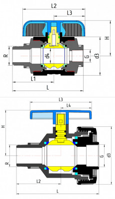 Кран шаровой компрессионный наруж/внутр. резьба VALFEX 1"x1" Ду26 черно-синий (1210012100100)