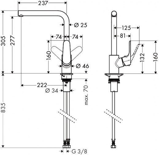 Hansgrohe Focus 31817800 смеситель для кухни, нержавеющая сталь
