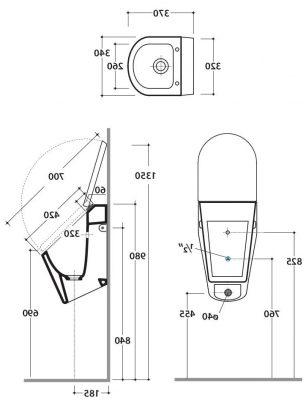 Писсуар настенного монтажа Globo FO030BI FORTY3 37.32, крепеж в комплекте, цвет белый