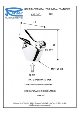 Кран Remer 69 кнопочный для питьевого фонтанчика, хром