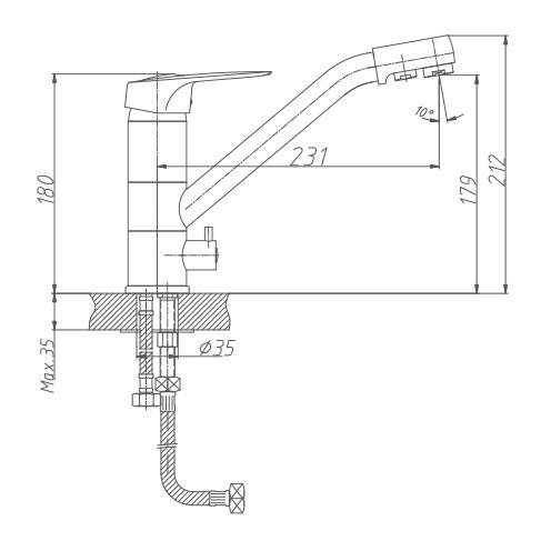 Смеситель для кухни Haiba HB4304 с подключением к фильтру поворотным изливом и аэратором (латунь) хром