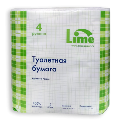 Lime Туалетная бумага в стандартных рулонах 4шт/пач целлюлоза 2 сл белая 20 м