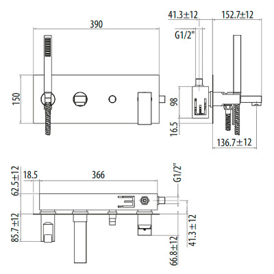 Смеситель для ванны Gattoni Kubik 2505/25C0 хром встраиваемый