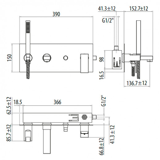 Смеситель для ванны Gattoni Kubik 2505/25C0 хром встраиваемый