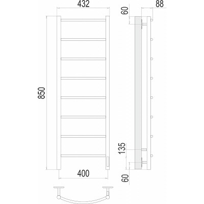 Полотенцесушитель электрический Terminus Классик П8 400х850 4670078531346 хром лесенка