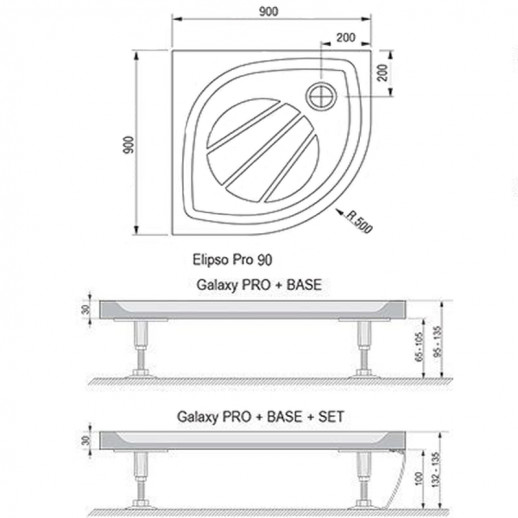 RAVAK Galaxy Pro XA237701010  Поддон душевой Elipso Pro-90 полукруглый, белый, литой мрамор