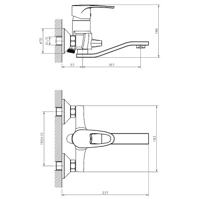 Смеситель для ванны Decoroom DR70044 хром с душевым гарнитуром