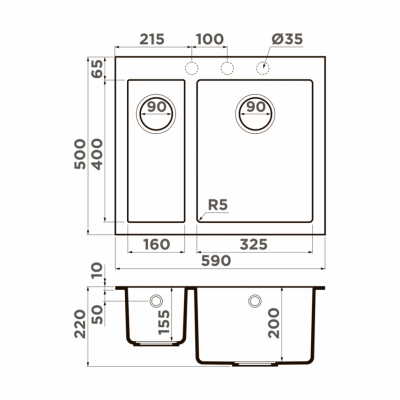 Мойка OMOIKIRI BOSEN 59-2-BL Tetogranit черный прямоугольная 590x500 (4993149)