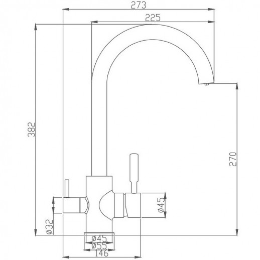 Смеситель для кухни Haiba HB76840 с подключением к фильтру поворотным изливом и аэратором (латунь) хром