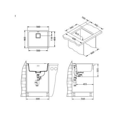 Мойка для кухни Alveus Granital+ Quadrix 50 Twilight G05M 560x460x200 1108038 черная ис-ный гранит прямоугольная