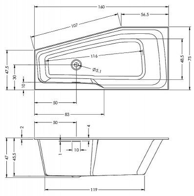 Акриловая ванна Riho Rething Space 160х75 R B111001005 асимметричная