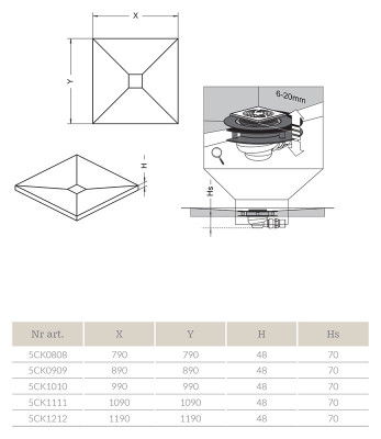 Душевая плита Radaway RadаDrain 89x89x5 с компактным трапом и декоративной решеткой
