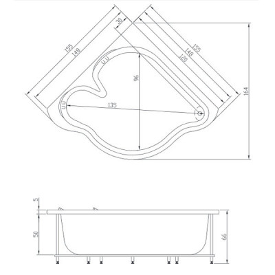 Акватика Матрица Стандарт ванна без гидромассажа, 155 см х 155 см