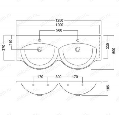 HATRIA Sophie Y0Q501 подвесная раковина 125см (125см х 55см)