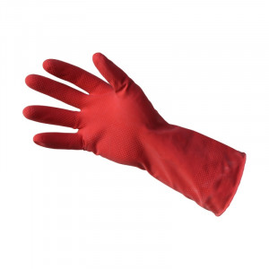 Резиновые усиленные хозяйственные перчатки с хлопковым напылением, красные (р M)