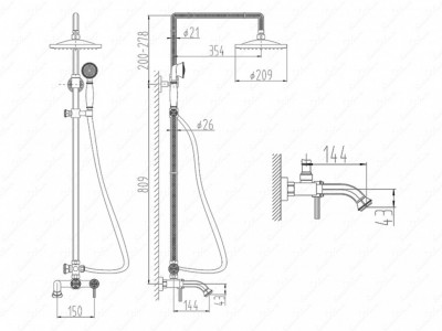 Zorg Antic A 201DS-SL душевая стойка со смесителем, матовое серебро