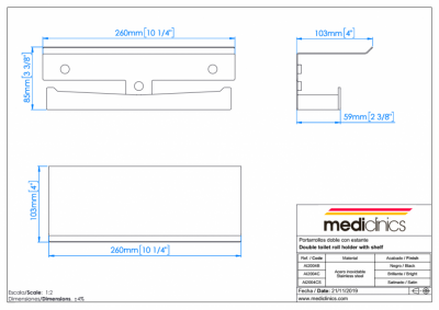 Двойной держатель рулона туалетной бумаги с полкой Mediclinics AI2004CS, нержавеющая сталь AISI 304, матовый.