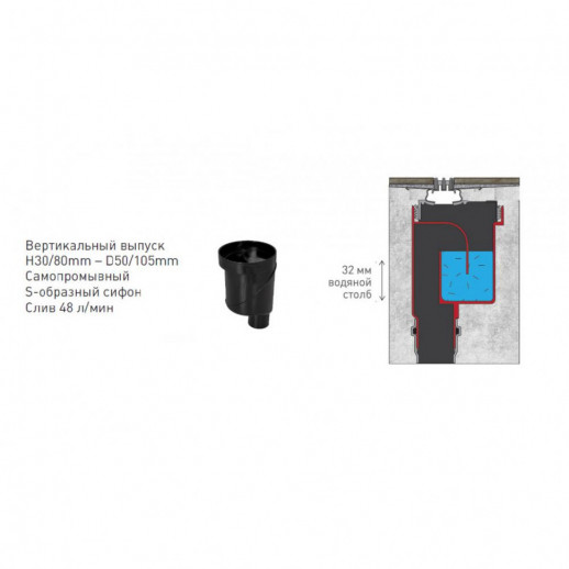 Желоб BERGES водосток SUPER Slim 800, золото глянец, S-сифон D50/105 H50 вертикальный