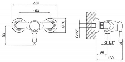 Смеситель для душа Margaroli Classica однорычажный латунь бронза (RU1005AA01BR)