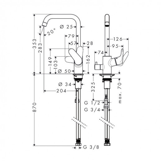 Hansgrohe Focus 31823000 смеситель для кухни с переключением на посудомоечнную машину, хром