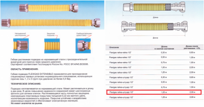 Подводка Flexitub Extensible для газа, сильфонная  1/2 " 100-200см (г-г)