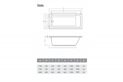 Ванна акриловая Relisan STELLA Гл000026028 170x70 прямоугольная 200 л