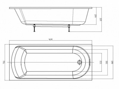 Ванна акриловая АКВАТЕК Ника прямоугольная 160х75 (без гидромассажа) NIK160-0000001