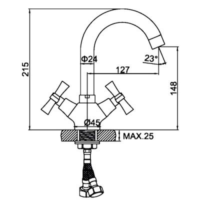 Смеситель для раковины Ledeme L1122-2 H22 двухвентильный хром