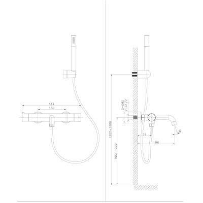 Смеситель для ванны Raiber Graceful RPB-003 черный матовый с душевым гарнитуром