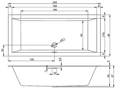 Акриловая ванна Riho Rething Cubic 200х90 B110001005  прямоугольная