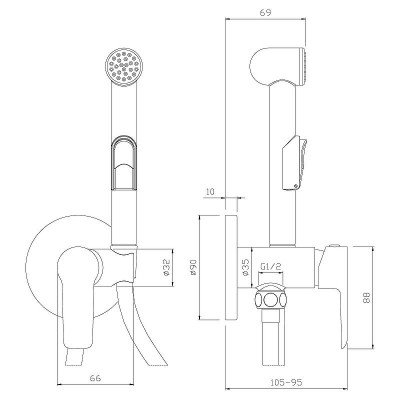 Гигиенический душ со смесителем Rossinka W25-51 хром