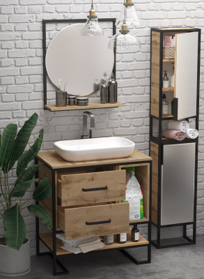 Зеркало подвесное для ванной 1Marka GRUNGE LOFT круглое 60П дуб вотан (Ц0000007991)