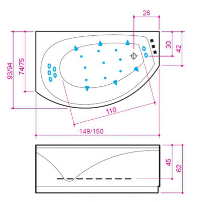 Balteco Eclipse 15 S11 ванна с гидромассажем, 150 см х 95 см