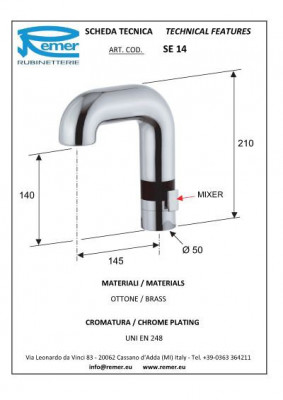 Смеситель сенсорный Remer RR SE 14, хром