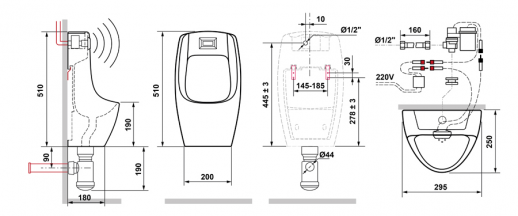 Писсуар настенный автоматический (сенсорный) Laguraty ZT-560 (выпуск в пол) белый