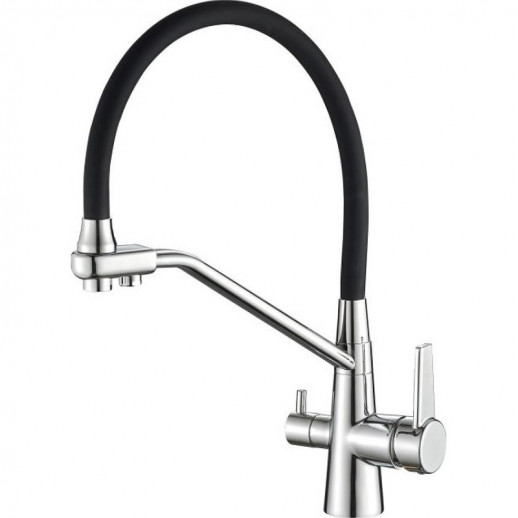 Смеситель для кухни Haiba HB76855 с подключением к фильтру поворотным изливом и аэратором (латунь) хром, черный