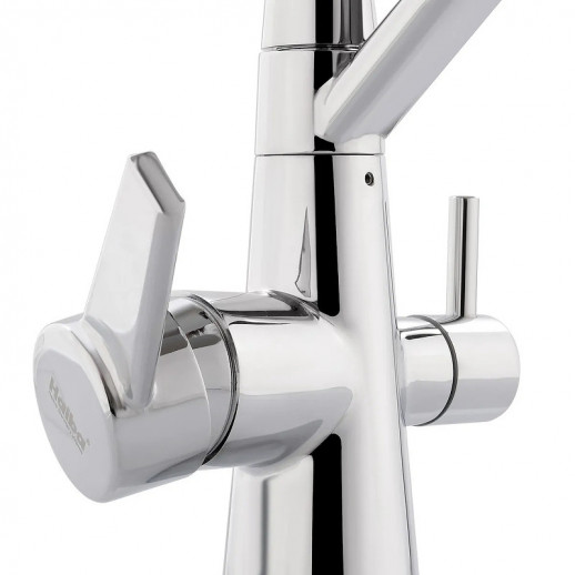 Смеситель для кухни Haiba HB76855 с подключением к фильтру поворотным изливом и аэратором (латунь) хром, черный