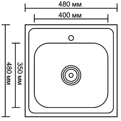 Одинарная мойка из нержавеющей стали врезная 48x48 см Ledeme L94848 глянцевая